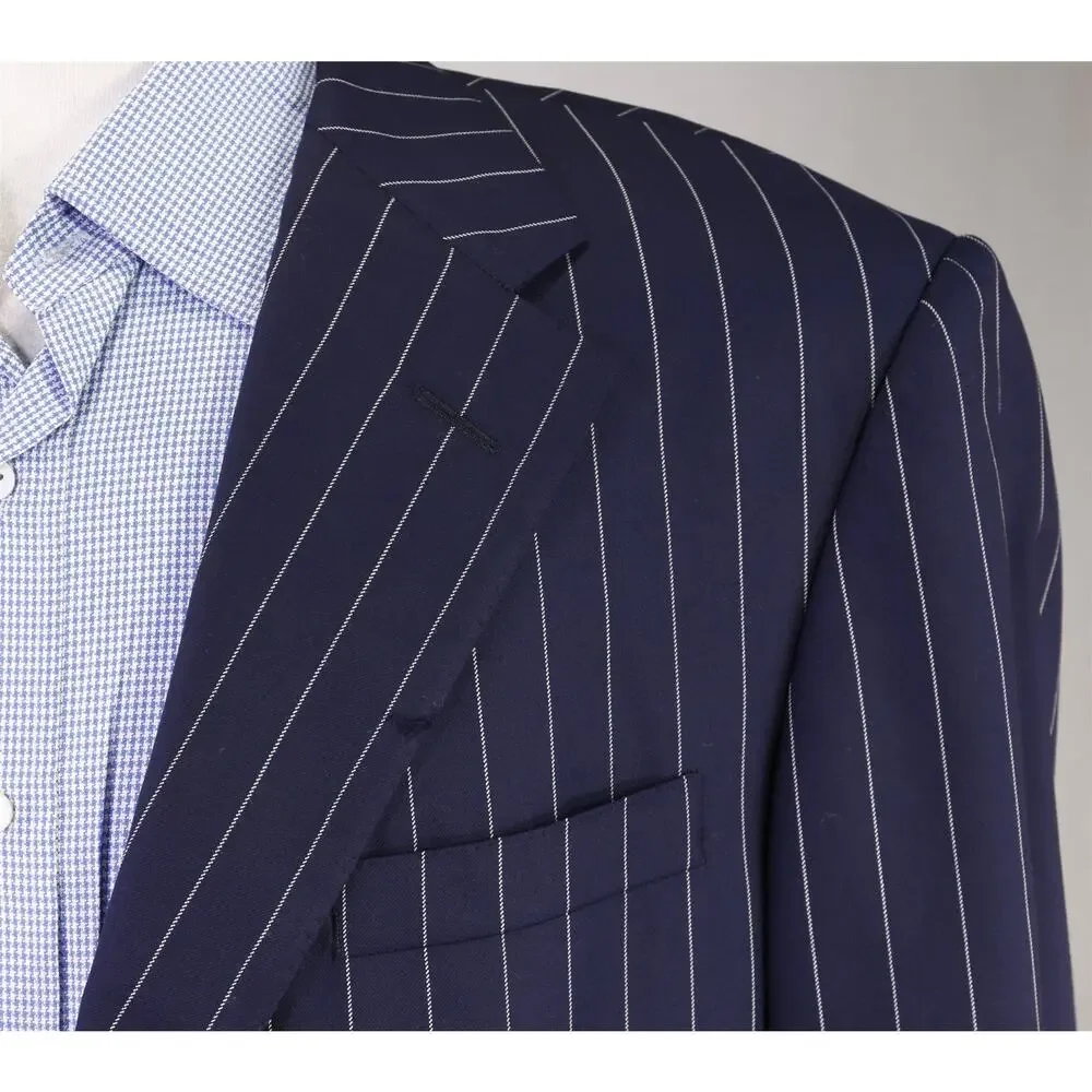 Ralph Lauren Purple Label Navy Blue Pinstripe 2-Btn Suit Jacket Blazer 42L
